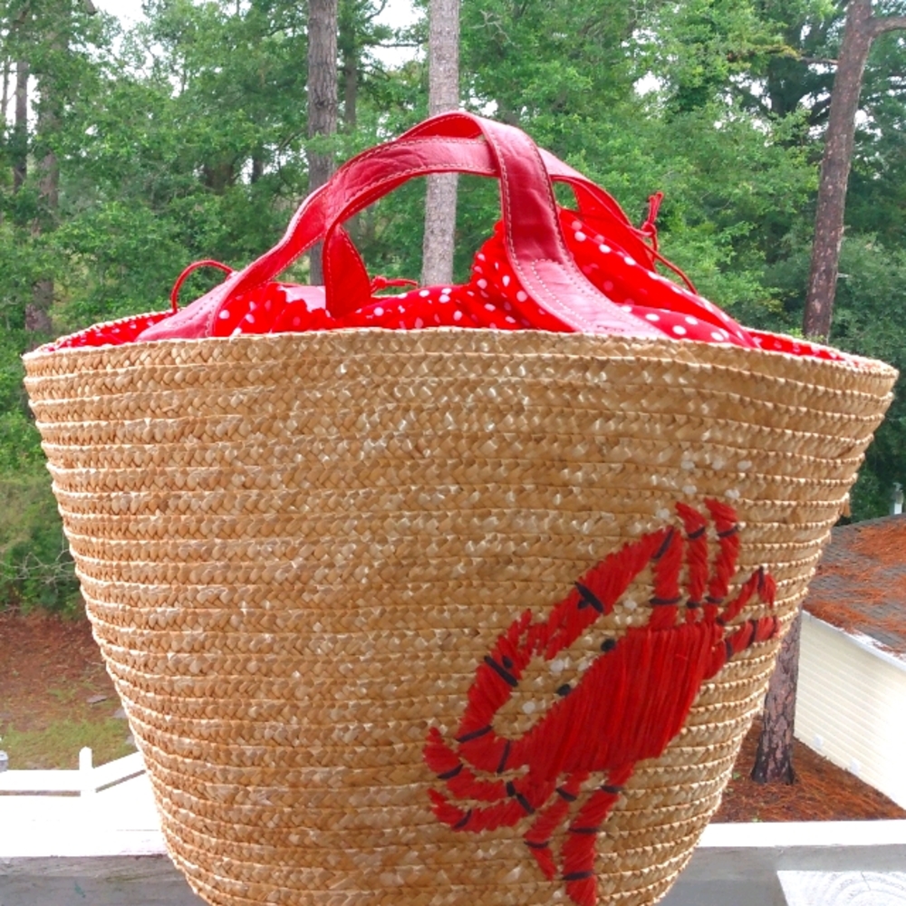 Straw/leather bag with cover